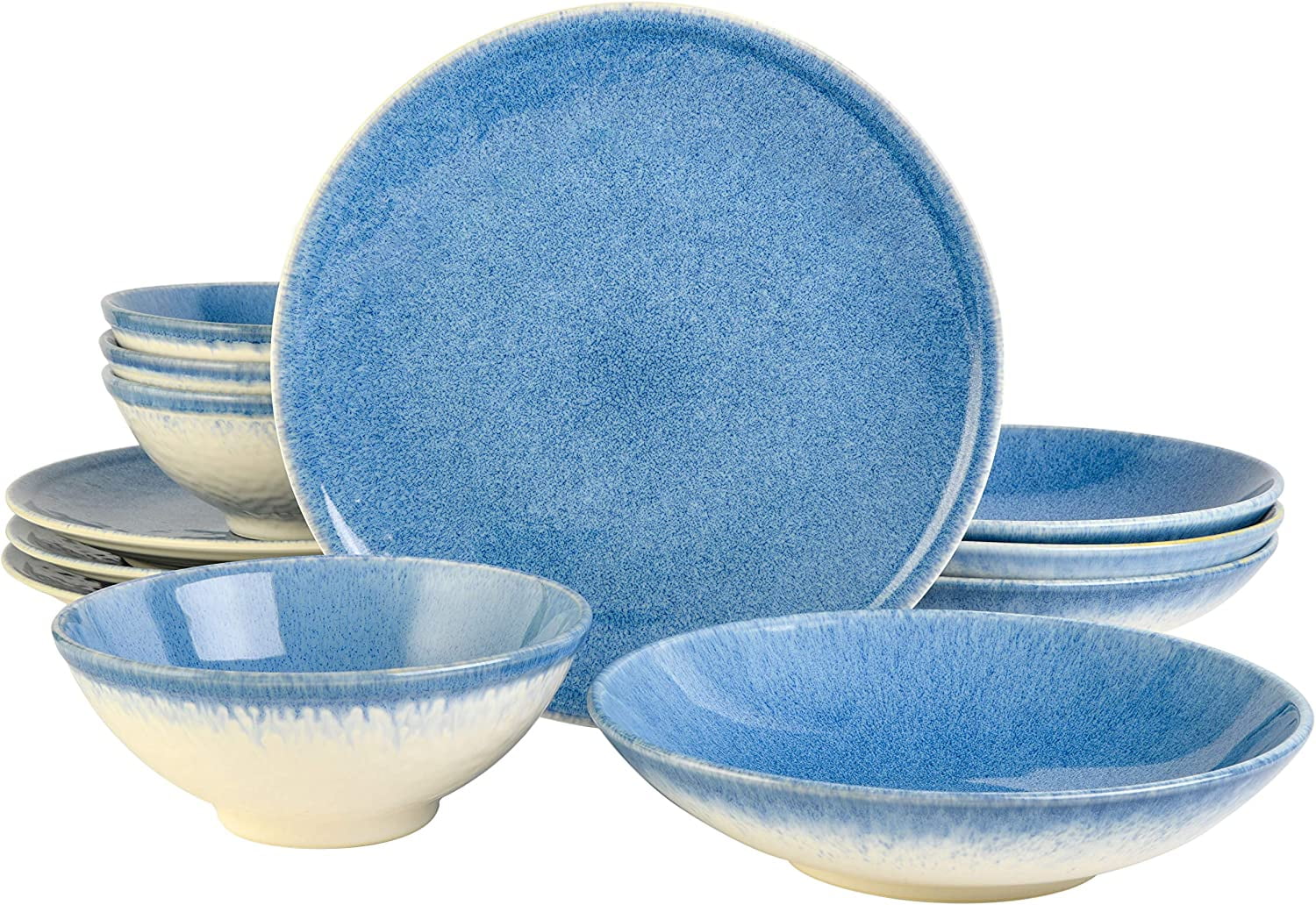 Gibson Elite Matisse 16 Piece Double Bowl Dinnerware Set Cobalt Blue