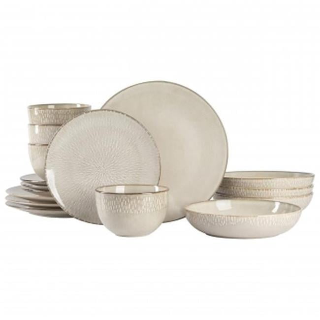 Gibson Elite 16 Matisse Stone Ware Dinnerware Set with Reactive Glaze, Cream - 16 Piece