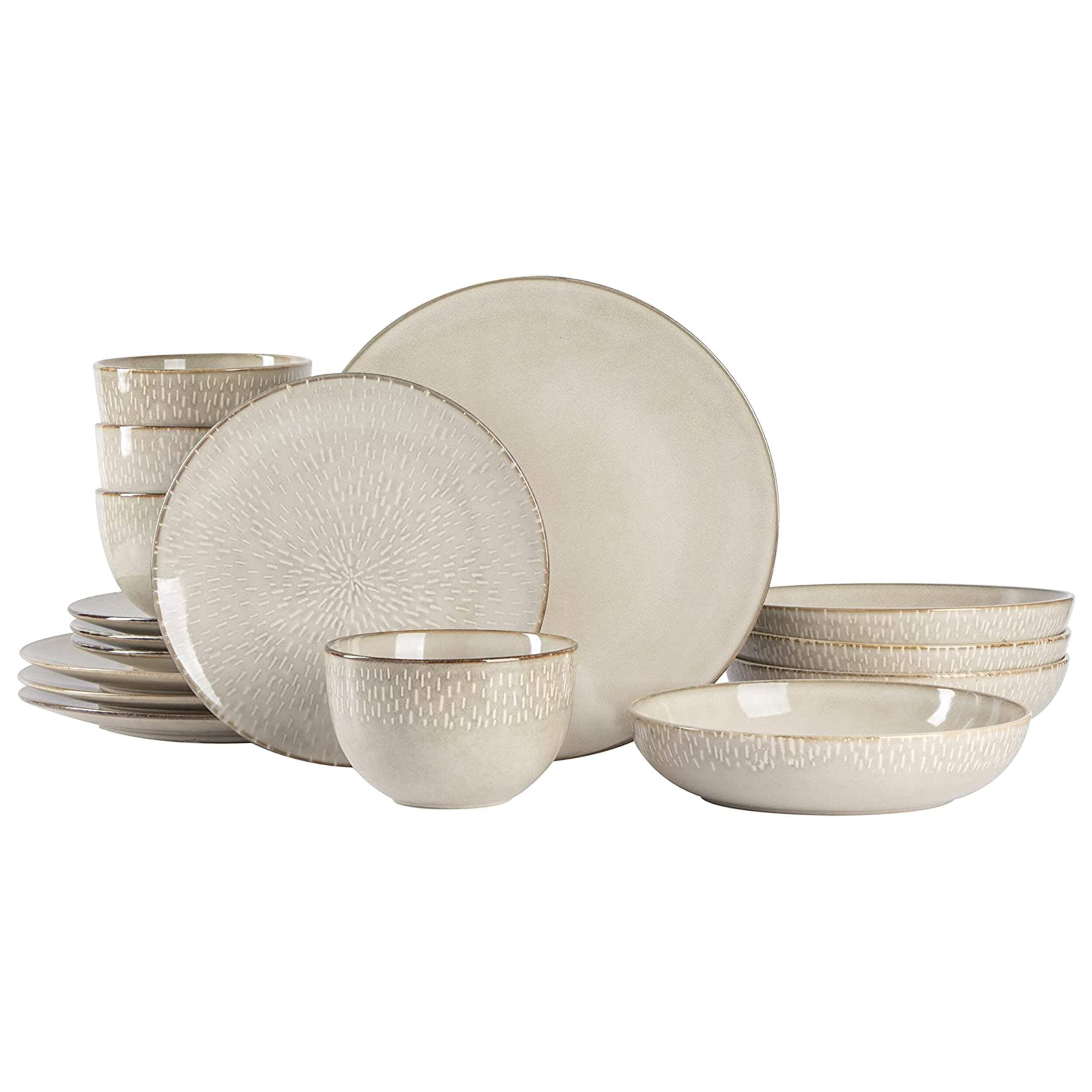 Cream Ceramic 16-Piece Dinnerware Set with Reactive Glaze