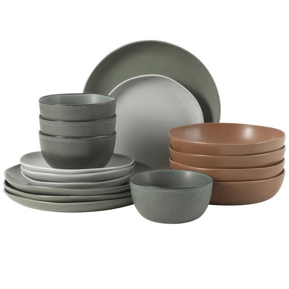 Gibson Elite Menlo Park 16-Piece Pottery Clay Stoneware Dinnerware Set, Assorted Colors Reactive Glaze (Service for 4)