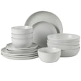 thumbnail image 1 of Gibson Elite Menlo Park 16-Piece Pottery Clay Stoneware Dinnerware Set – White Reactive Glaze, Embossed Plates and Bowls W/ Pasta Bowl, Service for 4 – Microwave & Dishwasher Safe, 1 of 14