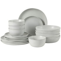 Gibson Elite Menlo Park 16-Piece Pottery Clay Stoneware Dinnerware Set – White Reactive Glaze, Embossed Plates and Bowls W/ Pasta Bowl, Service for 4 – Microwave & Dishwasher Safe