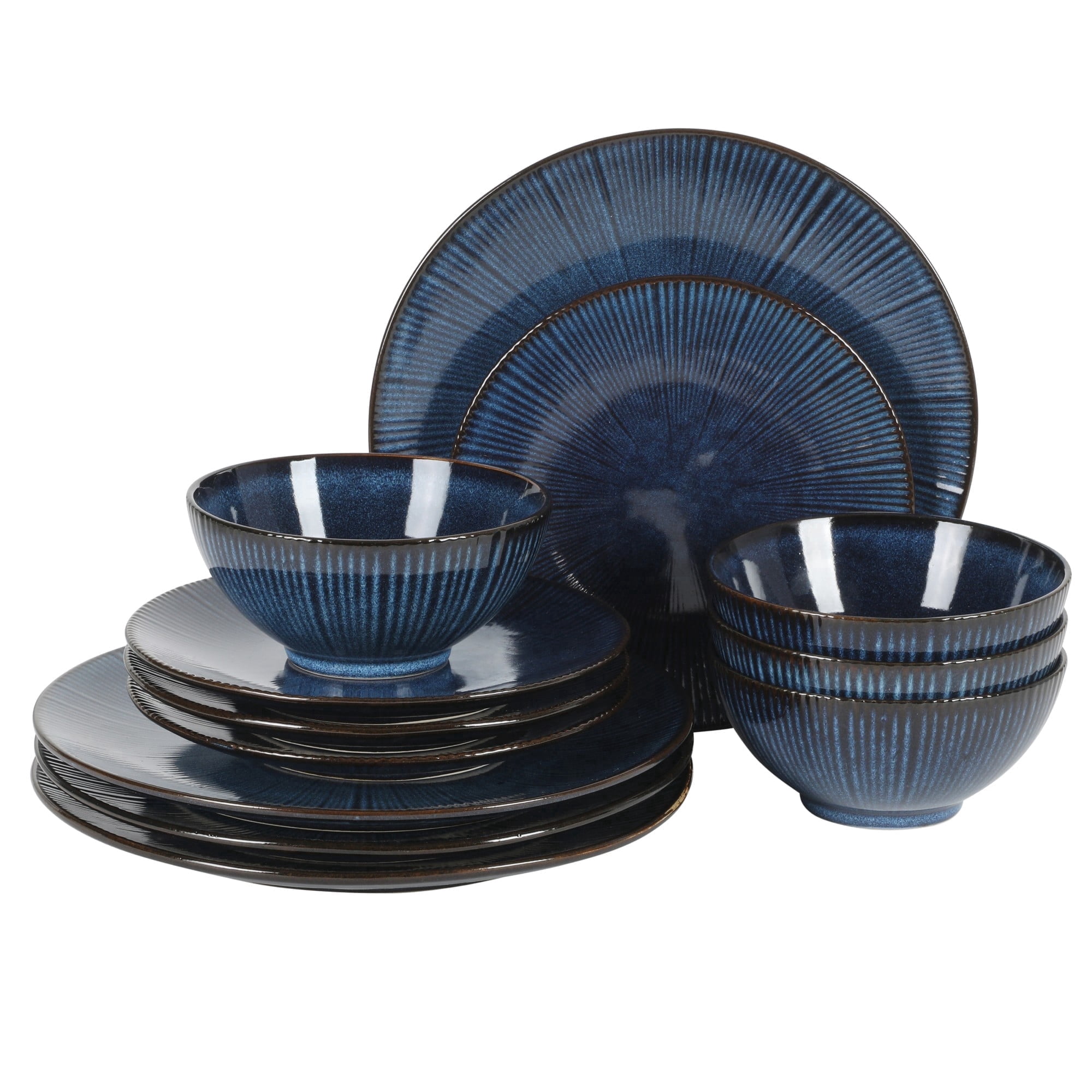 Gibson Elite Midnight Lune 12-Piece Cobalt Blue Stoneware Dinnerware Set