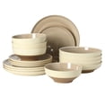 thumbnail image 1 of Gibson Elite Octavia Place 16 Piece Stoneware Dinnerware Set, Service for 4, Coupe Modern Plates & Bowls, Reactive Glaze Finish, Taupe, Microwave & Dishwasher Safe, 1 of 14