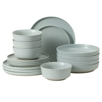 Gibson Elite Overbrook 16-Piece Pottery Clay Stoneware Dinnerware Set – Light Blue Reactive Glaze, Stackable Plates and Bowls w/ Pasta Bowl, Service for 4 – Microwave & Dishwasher Safe