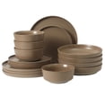 thumbnail image 1 of Gibson Elite Overbrook 16-Piece Pottery Clay Stoneware Dinnerware Set – Terraccotta Brown Reactive Glaze, Stackable Plates and Bowls w/ Pasta Bowl, Service for 4 – Microwave & Dishwasher Safe, 1 of 12