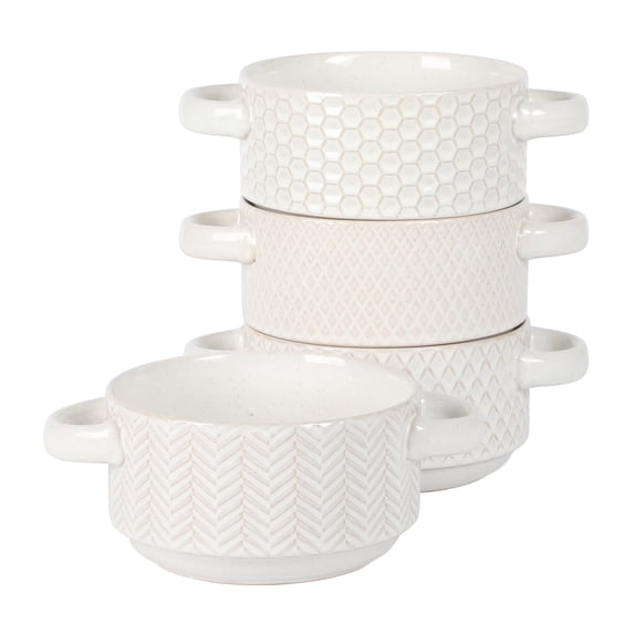Gibson Elite Reactive Stoneware Soup Bowls with Handles, 6 Inch, Set of 4, White