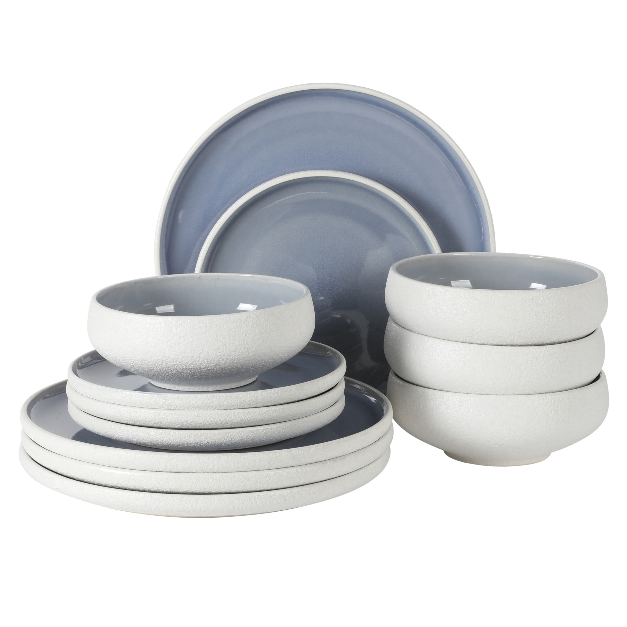 Gibson Elite Pacifico Beach 12-Piece Blue/White Stoneware Dinnerware Set