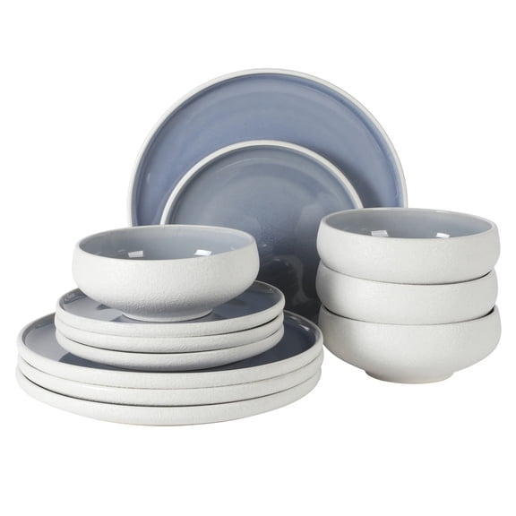 Gibson Elite Pacifico Beach 12-Piece Blue/White Stoneware Dinnerware Set