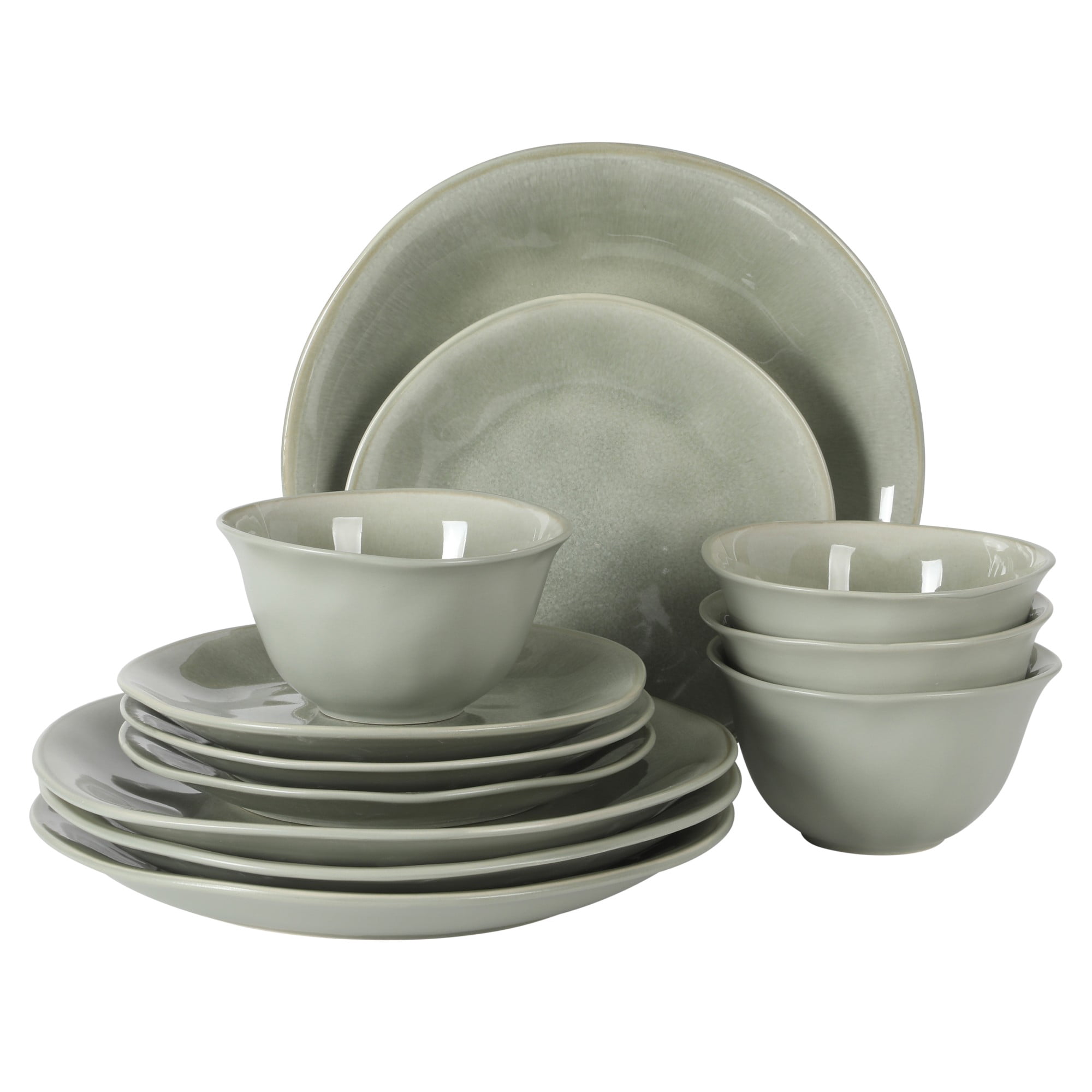 Gibson Elite Port Barton 12-Piece Green Stoneware Dinnerware Set