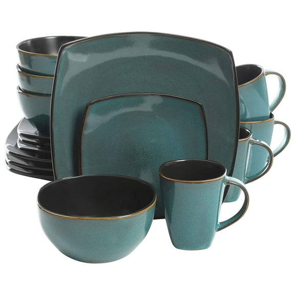 Gibson Elite Soho Lounge 16 Pc Plates, Bowls, & Mugs Dinnerware Set, Teal