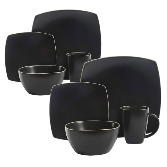 Gibson Elite Soho Lounge 16 Piece Dinnerware Set for 4, Matte Black (2 Pk)