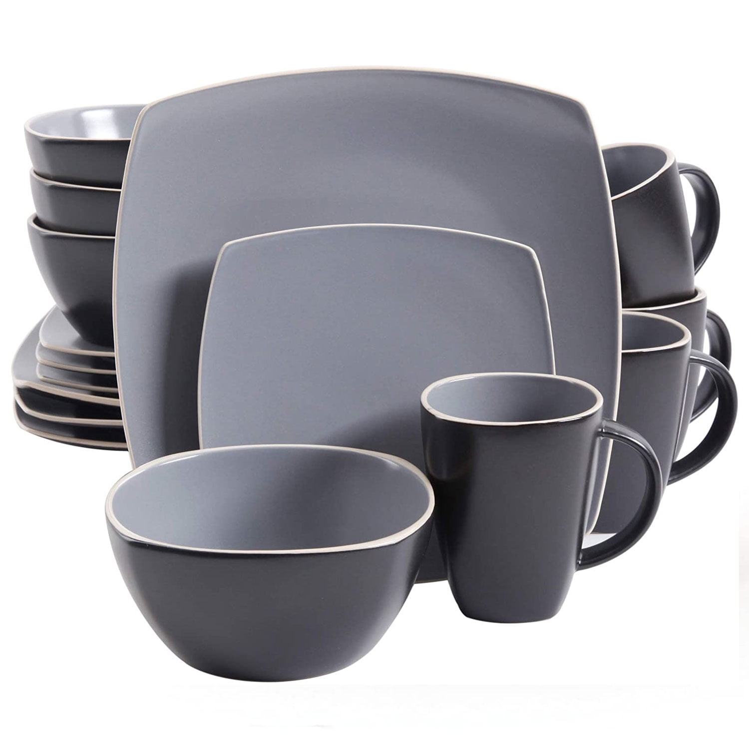 Gray Square Ceramic Dinnerware Set, Service for 4