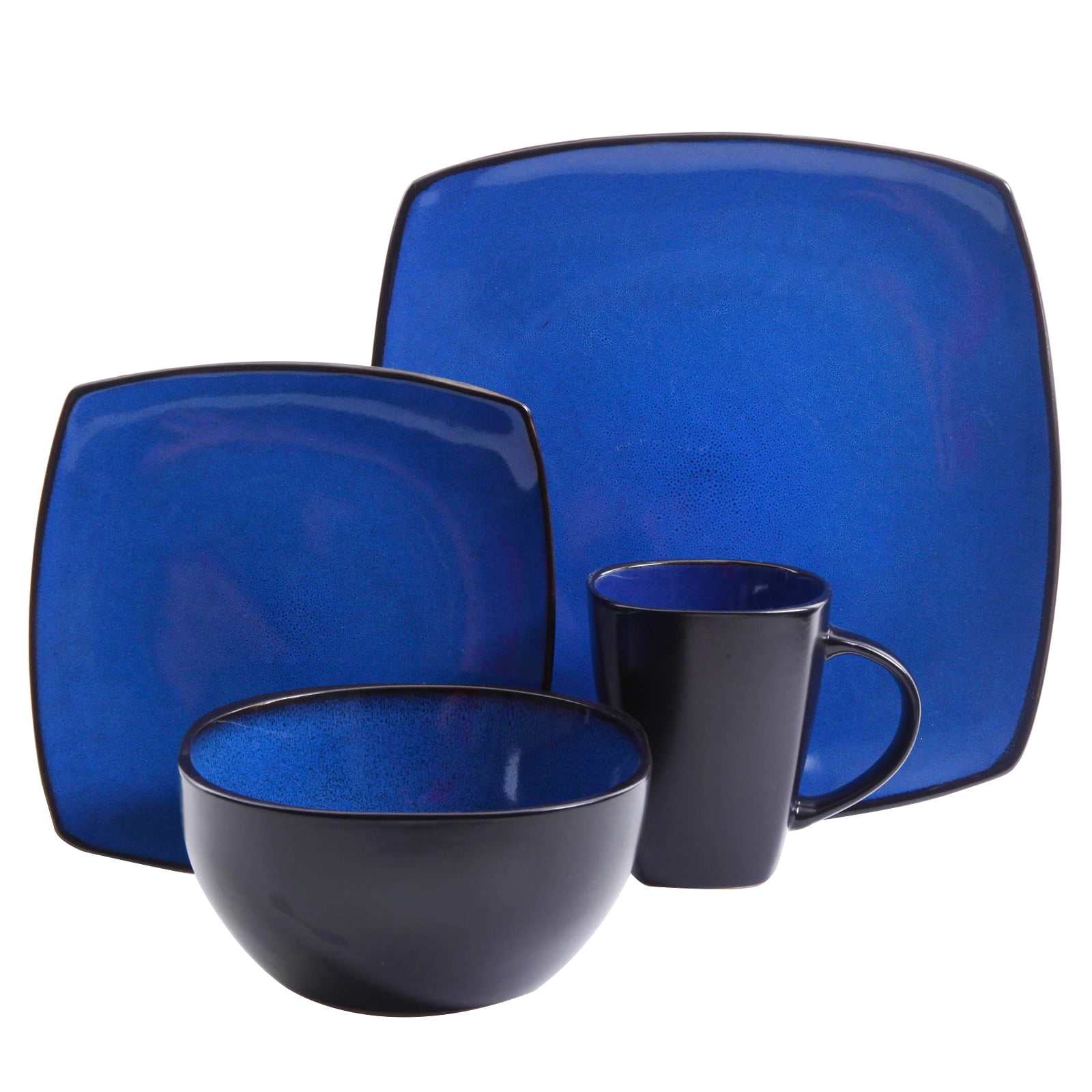 Gibson Elite Soho Lounge 16Piece Soft Square Dinnerware Set in Blue