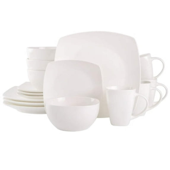 Gibson Elite Soho Lounge 16 Piece Square Fine Ceramic Dinnerware Set in White