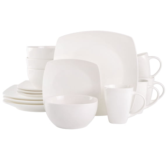 Gibson Elite Soho Lounge 16 Piece Square Fine Ceramic Dinnerware Set in White