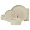 thumbnail image 1 of Gibson Elite Solana Coast 12 Piece Stoneware Reactive Glaze (Service for 4) Ceramic Plates and Bowls Modern Shape Embossed Dinnerware Set - Cream White, 1 of 15