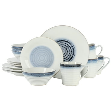 Gibson Elite Spiral 16 Piece Reactive Embossed Stoneware Dinnerware Set - Blue