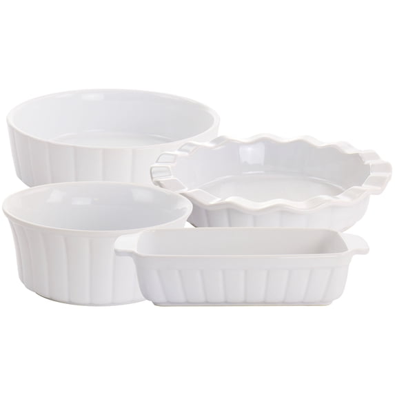 Gibson Elite Stoneware Gracious Dining 4 Piece Bakeware Set in White
