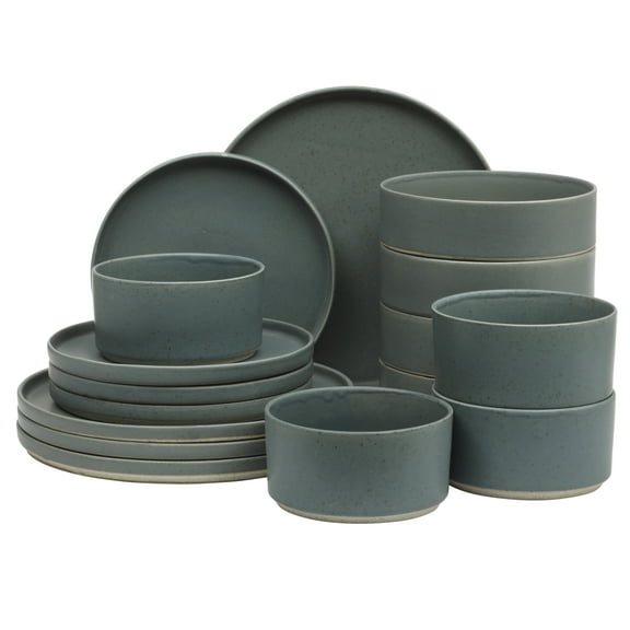 Gibson Elite Tatum Premium Porcelain 16 Piece (Service for 4) Plates and Bowls Dinnerware - Blue