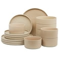 thumbnail image 1 of Gibson Elite Tatum Premium Porcelain 16 Piece (Service for 4) Plates and Bowls Dinnerware - Taupe, 1 of 16