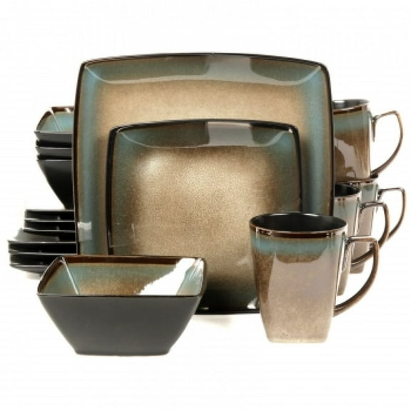 Gibson Elite Tequesta 16-piece Square Dinnerware Set, Taupe