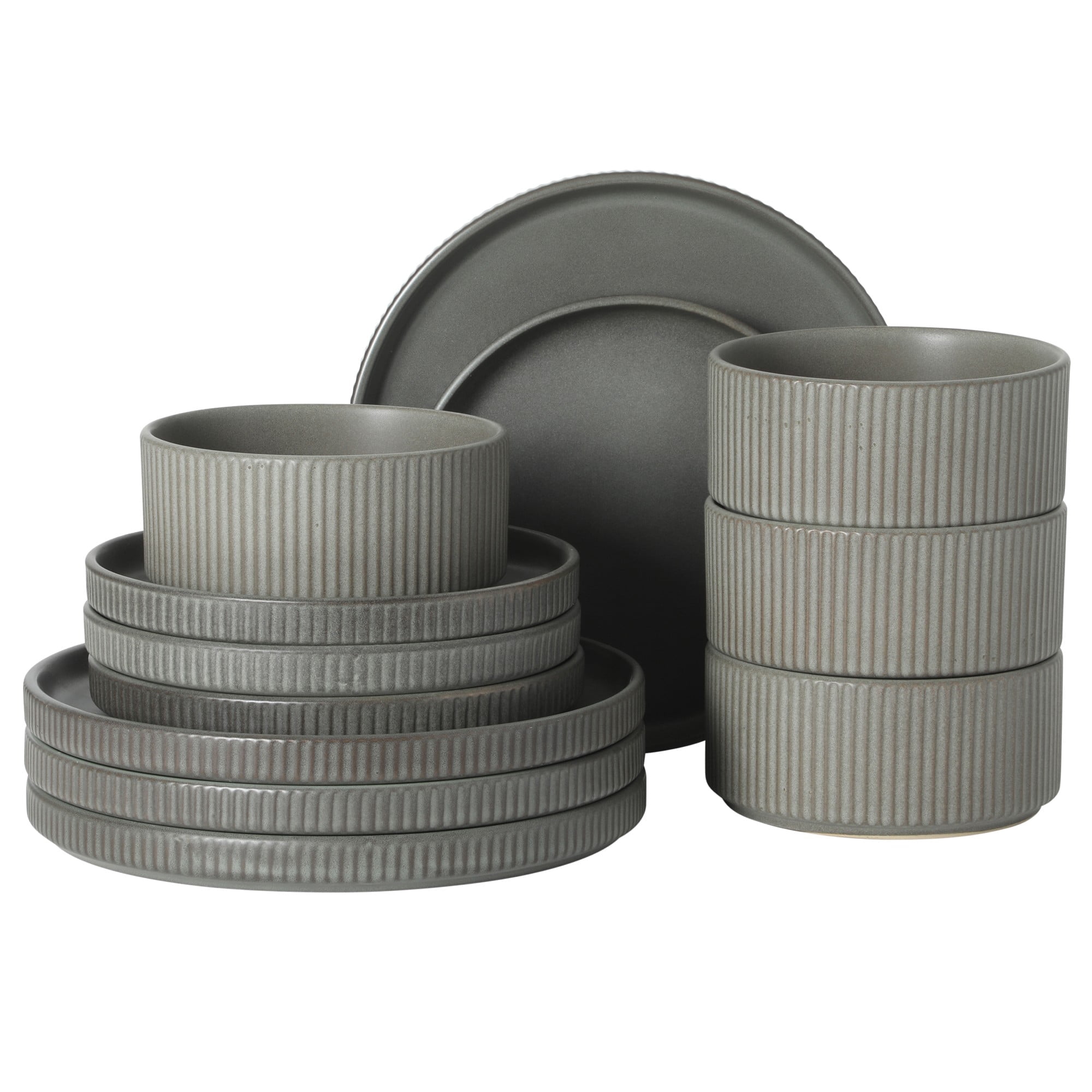 Gibson Elite Townscape Plates and Bowls 12 Piece Dinnerware Set - Grey