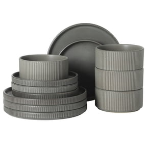 Gibson Elite Townscape Plates and Bowls 12 Piece Dinnerware Set - Grey