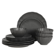 Gibson Elite Vista Rossio - Made In Portugal - 12 Piece Dinnerware Set for 4, Black Ceramic Plates and Bowls, Stoneware Dishware Set with Scalloped Edge, Dinner Plates, Salad Plates and Cereal Bowls