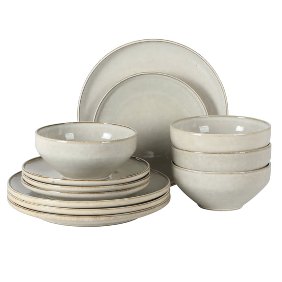 Gibson Elite White Sands 12-Piece Ash Stoneware Dinnerware Set