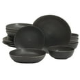 thumbnail image 1 of Gibson Elite Zion Mist 16 Piece Stoneware Reactive Glaze (Service for 4) Ceramic Plates and Bowls Modern Organic Dinnerware Set - Black, 1 of 16