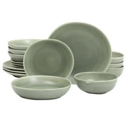 Gibson Elite Zion Mist 16 Piece Stoneware Reactive Glaze (Service for 4) Ceramic Plates and Bowls Modern Organic Dinnerware Set - Green