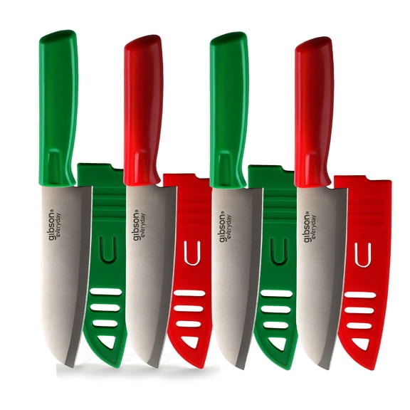 Gibson Everyday 6 in. Grantville Santoku Knife with Sheath, Red & Green - 4 Piece