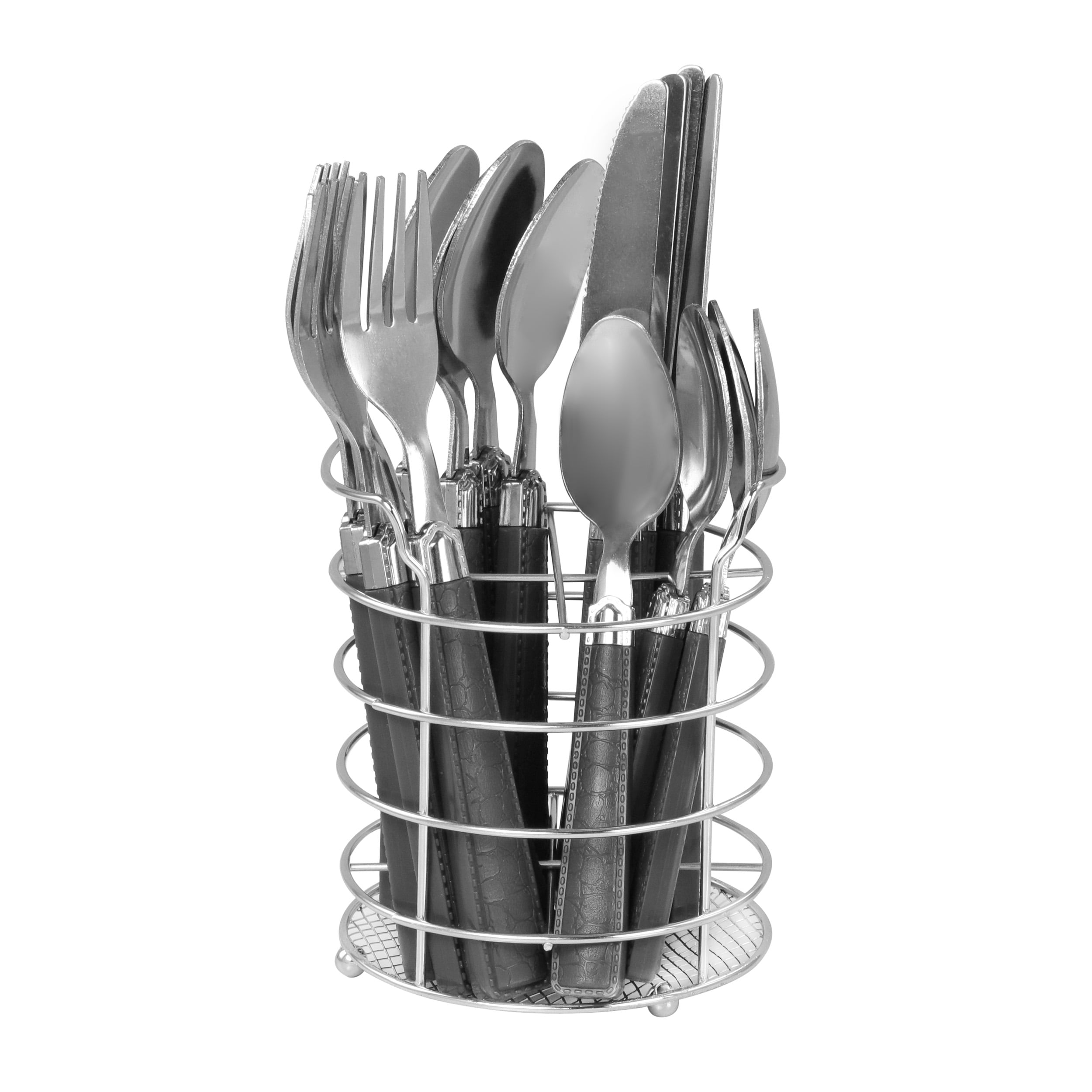 Gibson Everyday Buckstrap 16 Piece Flatware Set with Caddy in Graphite