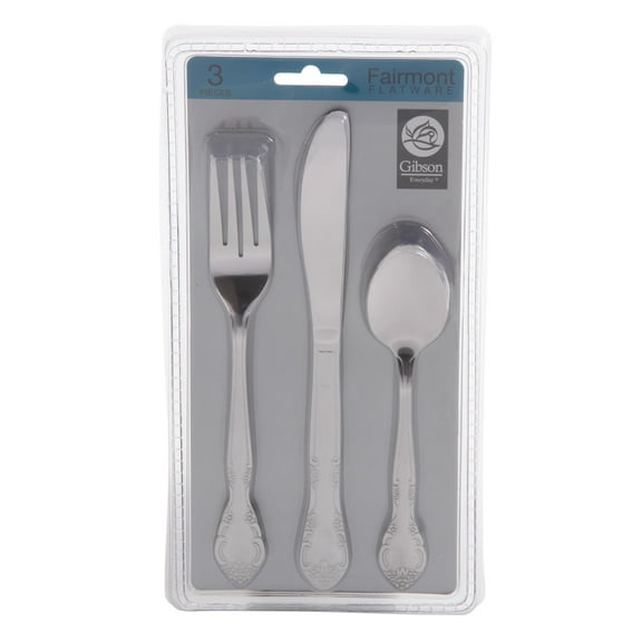 Gibson Everyday Fairmont Flatware Set, Set of 3 Pieces, Semi Polish, Stainless Steel, with New Blister Pack, Kitchenware and Accessories