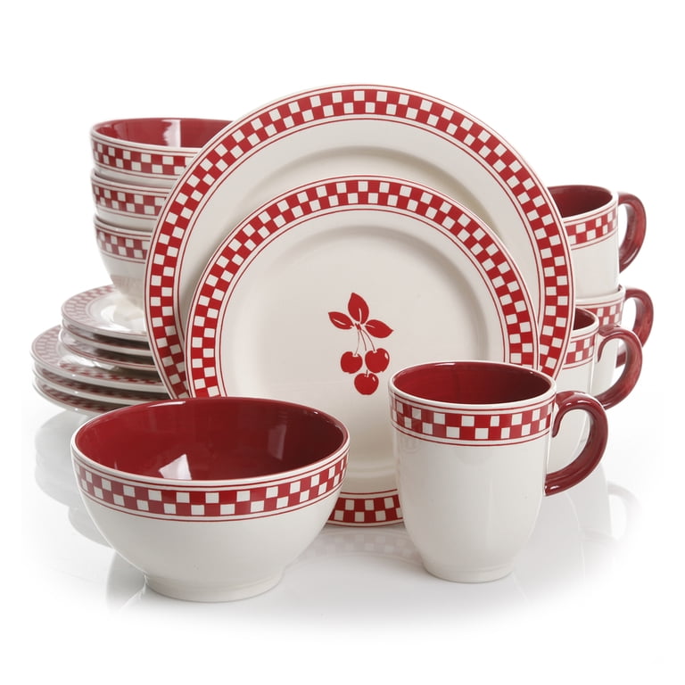 Gibson General Store 16 Piece Cherry Diner Ceramic Dinnerware Set