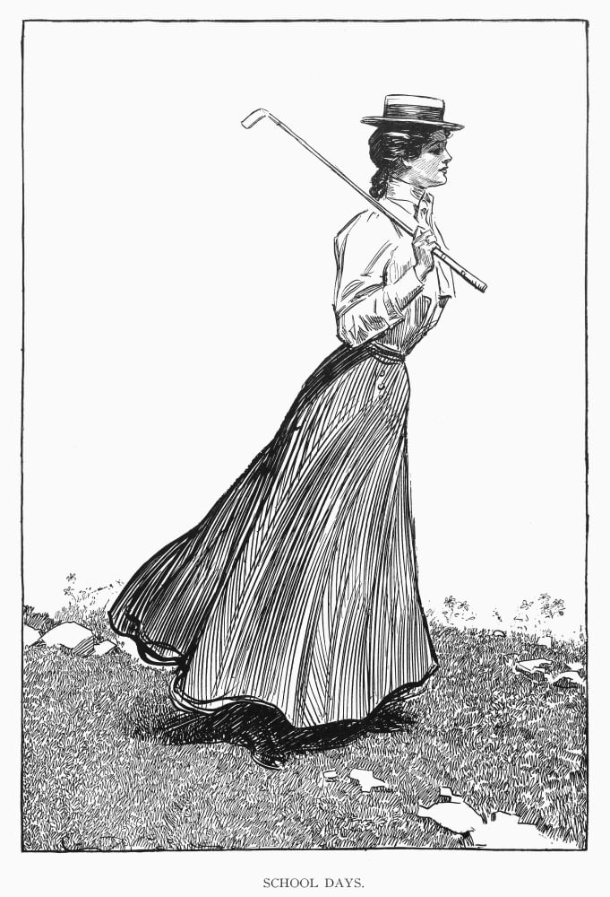 Gibson Girl, 1899. /N'School Days.' A Golf-Playing Gibson Girl. Pen And Ink  Drawing, 1899, By Charles Dana Gibson. Poster Print by (18 x 24)