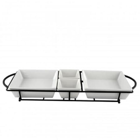 Gibson Gracious Dining 5 Piecess Serving Set With Metal Rack in White Porcelain