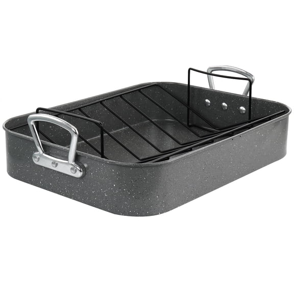 Gibson Greystone 2 Piece Carbon Steel 16.25 in. Turkey Roaster Set in Speckled Grey