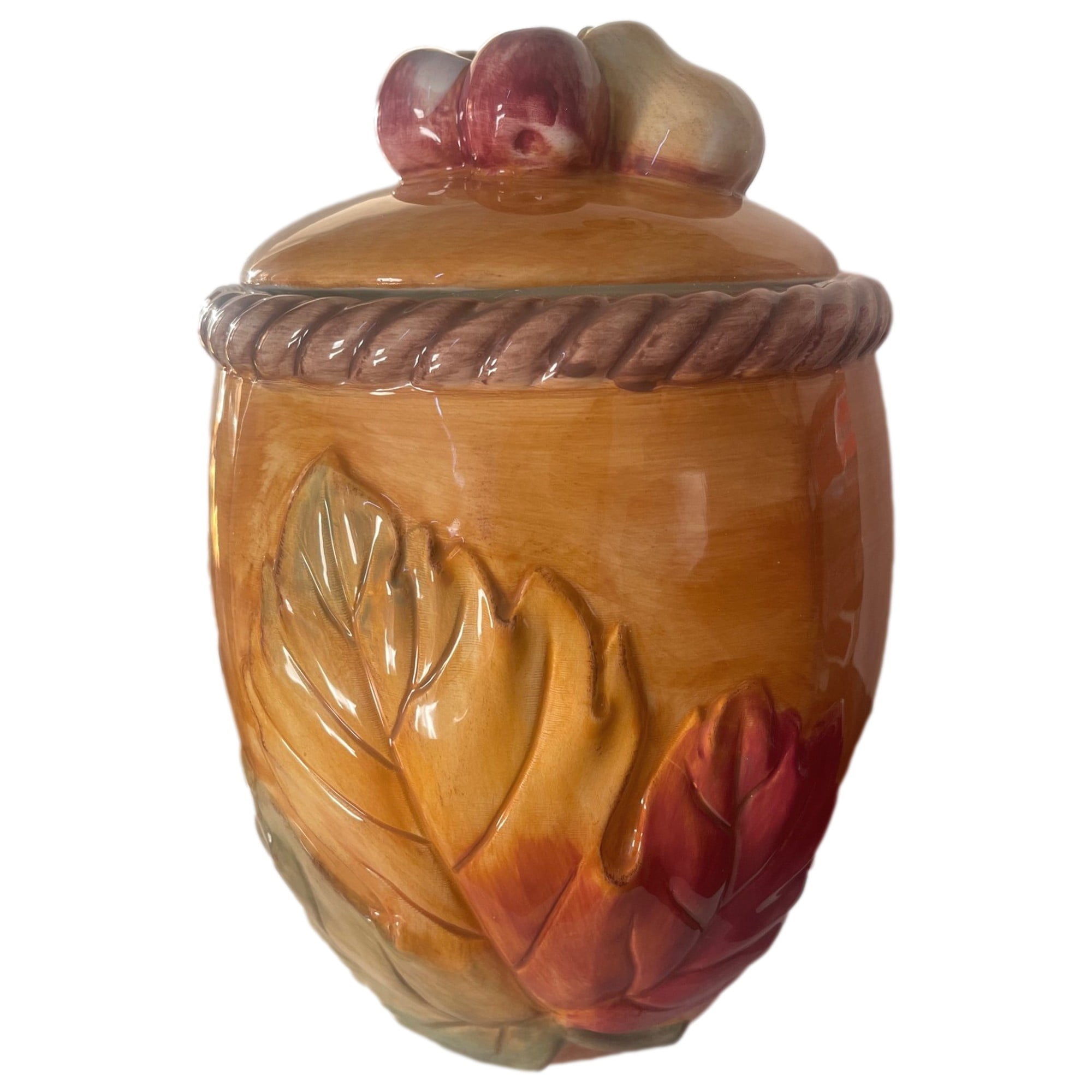 Gibson Harvest Pantry Leaf Ceramic 11" Cookie Jar, Autumn Leaves & Fruit