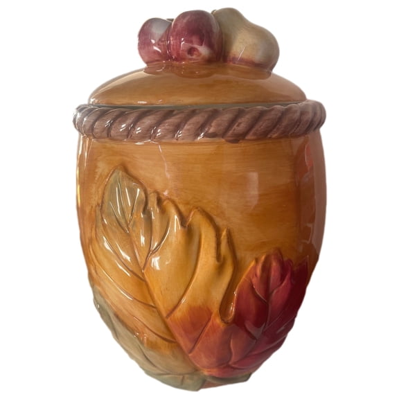 Gibson Harvest Pantry Leaf Ceramic 11" Cookie Jar, Autumn Leaves & Fruit