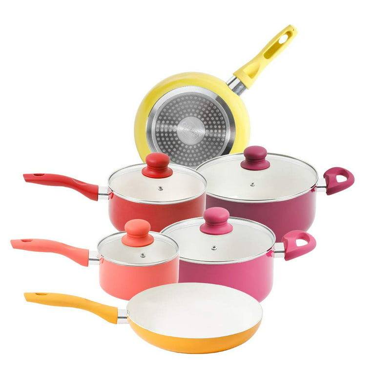 Gibson Home Plaza Café Forged Aluminum Healthy PFA-Free Ceramic Pots and  Pans Cookware Set, 7-Piece Set, Lavender Pink