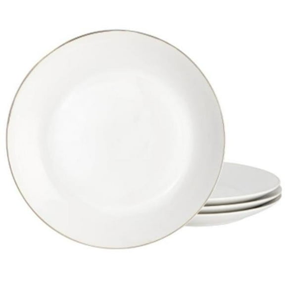 Gibson Home 148497.01 Ogalla Fine Ceramic 10.5 in. Dinner Plate Set in White with Gold Rim - 4 Piece