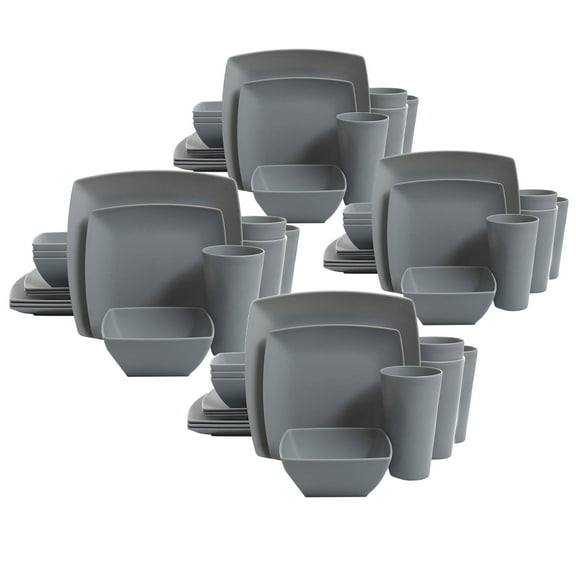 Gibson Home 16 Pc Melamine Dinnerware Plates, Bowls, & Cups, Grey (4 Pack)