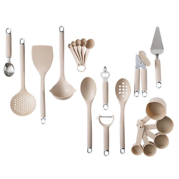 Gibson Home 20-Piece Kitchen Gadget & Tool Set – Nylon Cooking Utensils with Spatulas, Ladle, Skimmer, Serving Spoons, Measuring Cups & Spoons, Can Opener, Peeler, Ice Cream Scoop & More