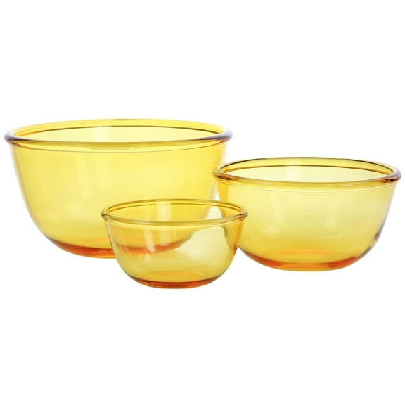 Gibson Home 3-Piece Amber Tempered Glass Bowl Set  Durable Bowls for Kitchen & Dining