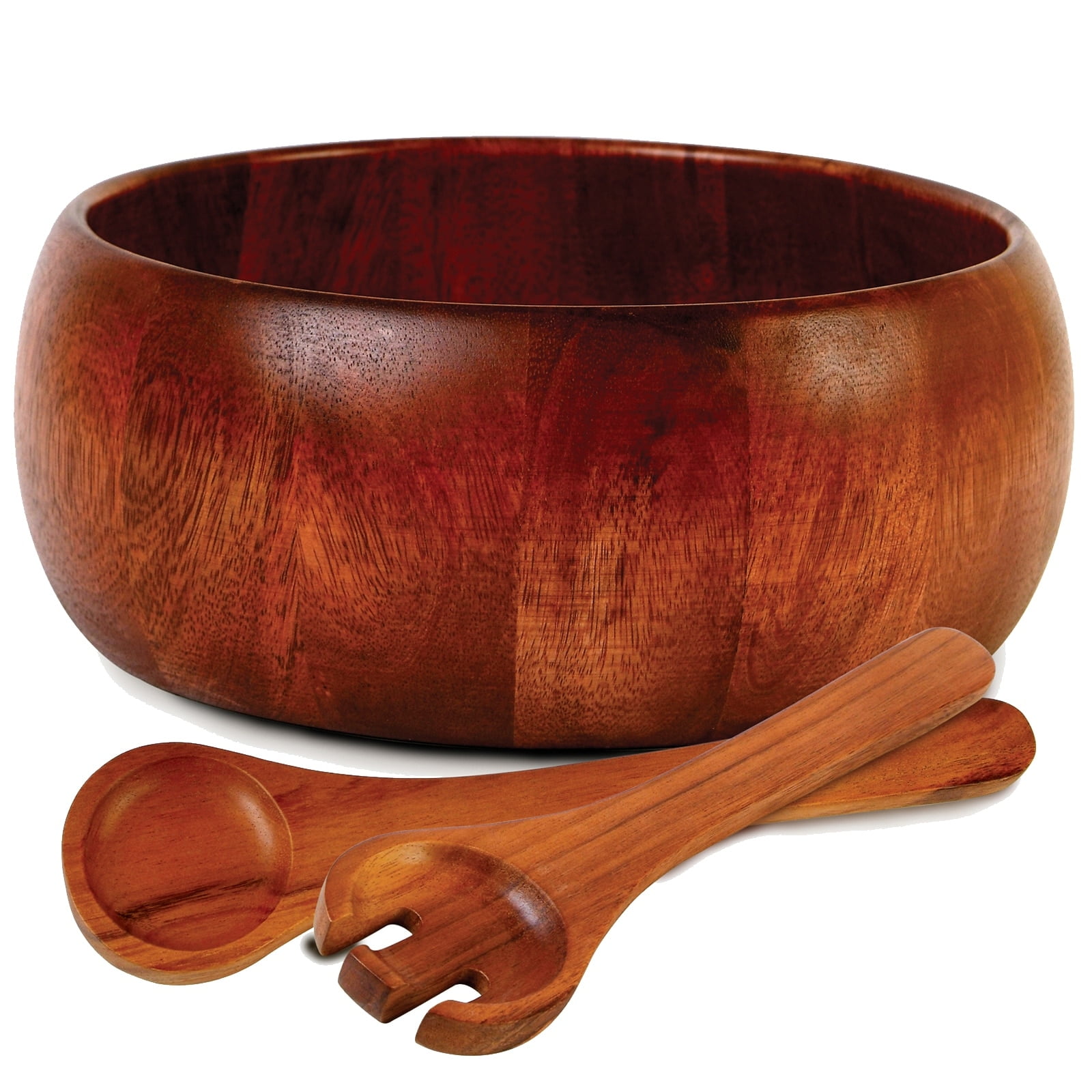 Acacia Wood 3-Piece Salad Bowl Set with Utensils
