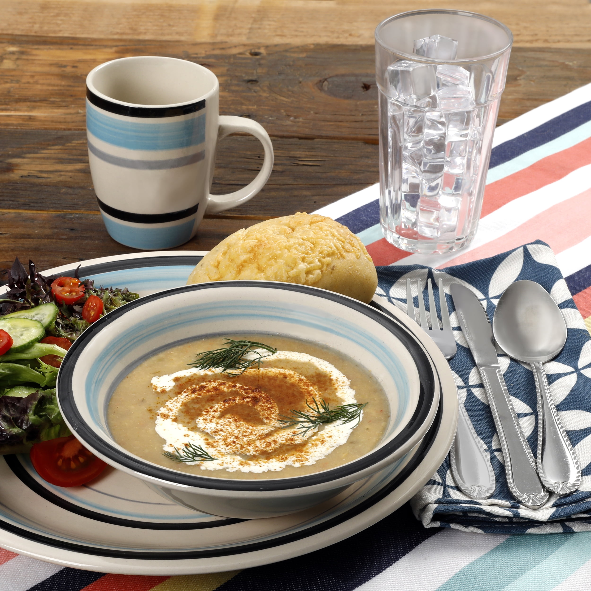 Gibson Home 32Piece Cannon Blue Dinnerware Combo Set, Banded