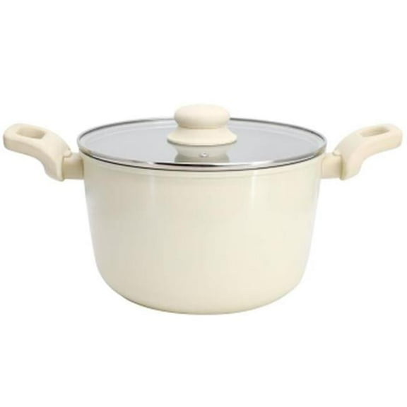 Gibson Home 137714.02 5 qt. Barnsdall Ceramic Nonstick Aluminum Stock Pot with Lid, Cream