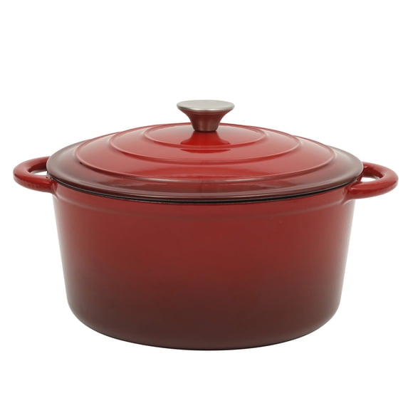 Gibson Home 7 Qt Enameled Cast Iron Dutch Oven Pot with Lid – Round, Oven Safe to 500°F, Ideal for Bread Baking & Stews - Gradient Red